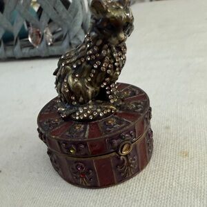 Jay Strongwater Decorative Cat Trinket Box - Brown and Gold